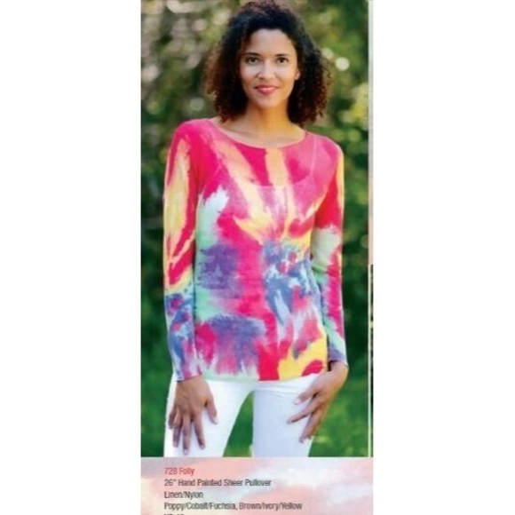 Krimson Klover Hand Painted Watercolor Sheer Pullover Tunic Linen 728 Folly - Picture 4 of 12